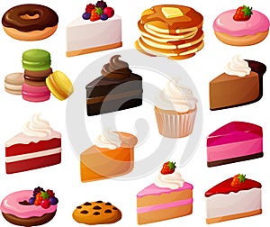 Vetor illustration of various desserts and cakes