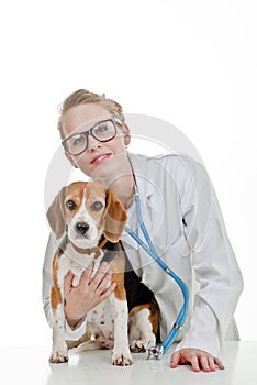 Vets surgery with pet dog