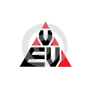 VEV triangle letter logo design with triangle shape. VEV triangle logo design monogram. VEV triangle vector logo template with red