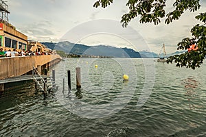 Vevey, Switzerland - July 27 2019: Tourists and local People celebrate Fete des Vignerons 2019. Traditional festival of