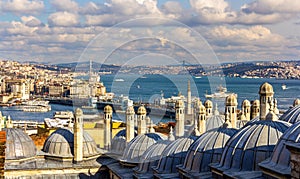 Vew of the Bosphorus strait from the Sueymaniye Mosque in Istanbul