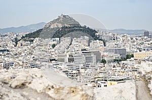 Vew of the Lycabettus Hill of Athens Greece from the Acropolis