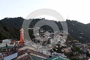 Vew of Mussoorie and clock tower, Mussoorie, Uttarakhand