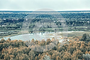 Vew of Pripyat river from roof of 16-storied apartment house in Pripyat town,