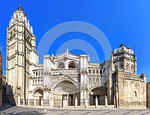 Vew of Toledo Cathedral in sunny day, Spain