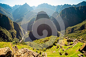 Vew of the Urubamba River and Putucusi Mountain from Machu Picchu. photo