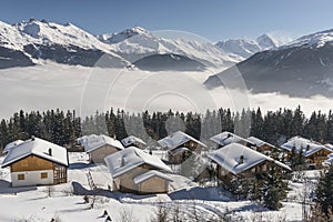 Veysonnaz in Alps mountains resort Les 4 Vallees Switzerland