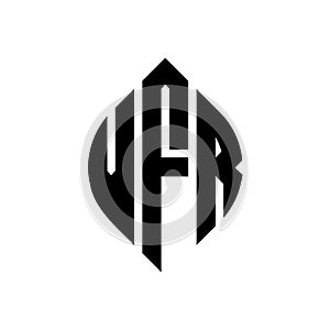 VFR circle letter logo design with circle and ellipse shape. VFR ellipse letters with typographic style. The three initials form a