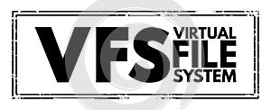 VFS - Virtual File System is an abstract layer on top of a more concrete file system, acronym text concept background