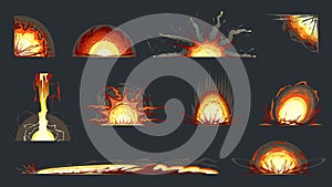 VFX, explosion effects, bomb, rocket, grenade, dynamite, napalm, flame, lightning energy effect. Heavy weapons and destruction,