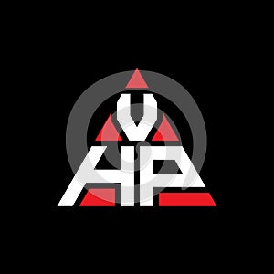 VHP triangle letter logo design with triangle shape. VHP triangle logo design monogram. VHP triangle vector logo template with red