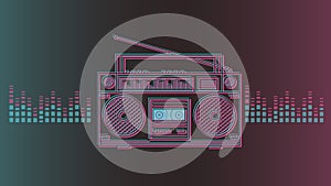 Vhs boombox icon. Blury outline.	80s, 90s