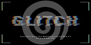 VHS glitch font in retro style. English letters, numbers with distortion effect. Good for design promo electronic music