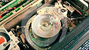 Vhs Recorder With Tape Showing Inner Workings