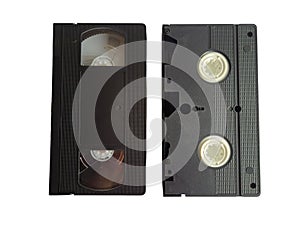 VHS Video Tape VCR , isolated on white background. VHS tape, front and back, top view, photo