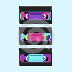 VHS videotape isolated on blue background. Vector illustration