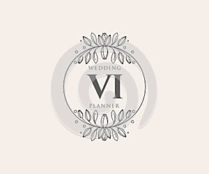 VI Initials letter Wedding monogram logos collection, hand drawn modern minimalistic and floral templates for Invitation cards,