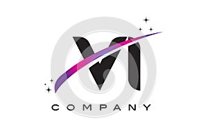 VI V I Black Letter Logo Design with Purple Magenta Swoosh