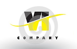 VI V I Black and Yellow Letter Logo with Swoosh.