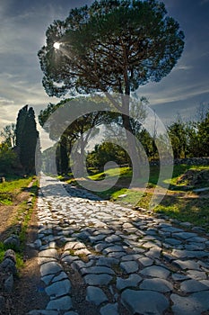 Via Appia Antica during sunset - Rome, Italy