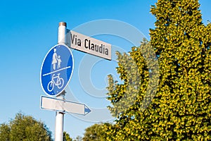 Via Claudia street sign near Augsburg in Bavaria, Germany