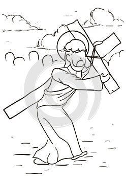 Via Crucis drawing depicting the scene of Jesus carrying his cross, Vector illustration