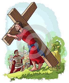 Via Crucis. Jesus Christ carrying cross