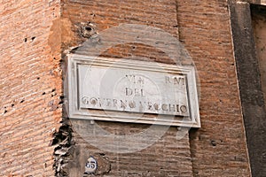 Via Del Governo Vecchio Street Sign in Rome, Italy photo