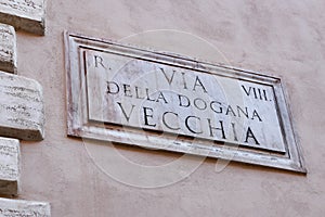 Via Della Dogana Vecchia Street Sign in Rome, Italy