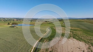 Via Francigena in tuscany near Siena, aereal