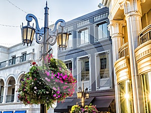 Via Rodeo, street lights and flowers - Rodeo Drive - Los Angeles, LA, California, CA