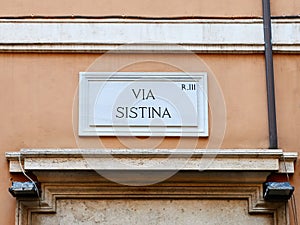 Via Sistina marble sign Rome Italy