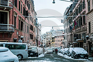 Via Sistina. Rome under the snow. Abnormal snow falls in Rome. Snow on Rome for the first time in six years