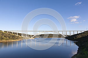 Viaduct or bridge of the AVE high-speed train over the Almonte river in Caceres, Extremadura