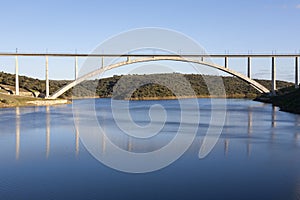 Viaduct or bridge of the AVE high-speed train over the Almonte river in Caceres, Extremadura