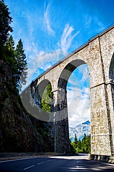 Viaduct passing over the white highway from Mont Blanc