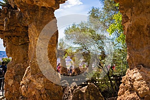 Viaduct and tourists in  Park GÃÂ¼ell in Barcelona