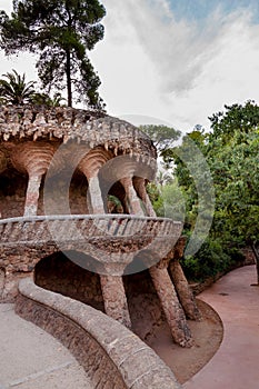 Viaducto and paths in Park Guell at Barcelona