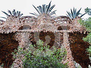 Viaducto and plants in Park Guell at Barcelona photo