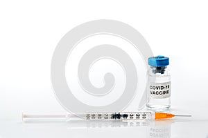 Vial with syringe of COVID-19 vaccine