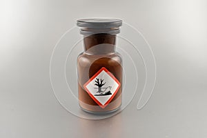 Vial with warning pictogram stock images