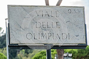 Viale delle Olimpiadi street name sign, Rome photo