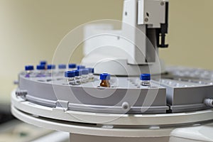 Vials in the autosampler tray.