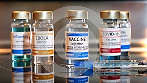 Vials of covid-19, ebola, vaccine