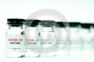 vials of covid-19 vaccine in a row