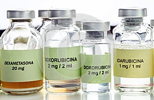 Vials of different size with medication used for neurodegenerative diseases,
