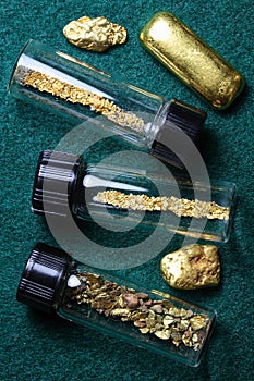 Vials of Gold Dust and Gold Nuggets