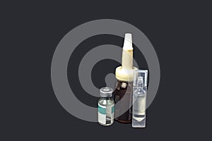 Vials with medicine Different bottles with a vaccine close-up