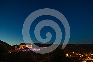 Vianden castle at night. Luxembourg photo