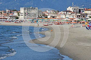 Viareggio town and beach by the Ligurian Sea and the Appenines, Tuscany, Italy